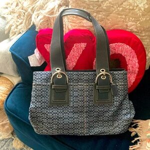 Coach Soho Tote F12311 Monogram Canvas Navy Blue Leather Purse